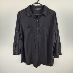 a.n.a. Women's Black Button Up Collared Shirt 100% Rayon Lightweight Size L Tall